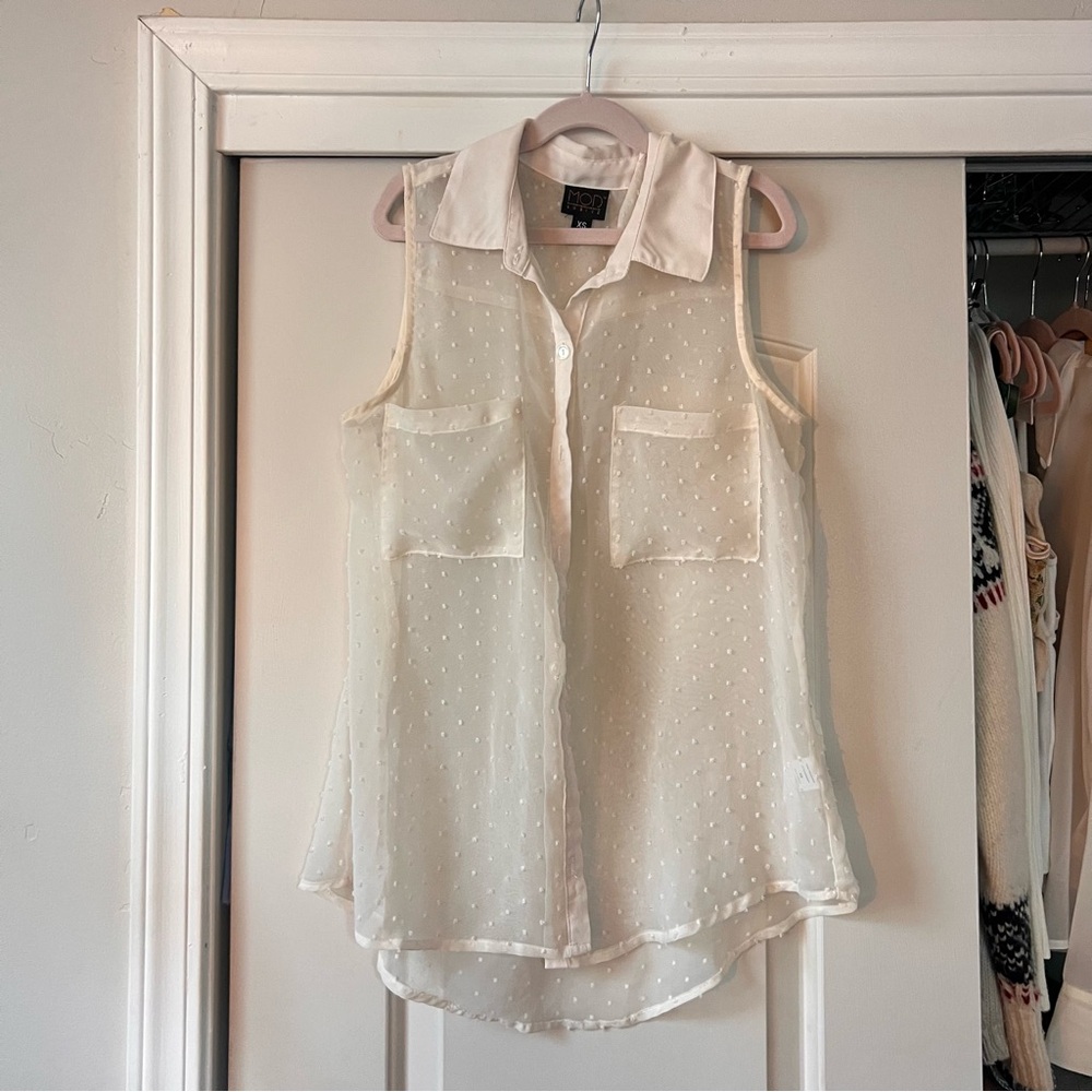 Sleeveless White Polka Dot Blouse